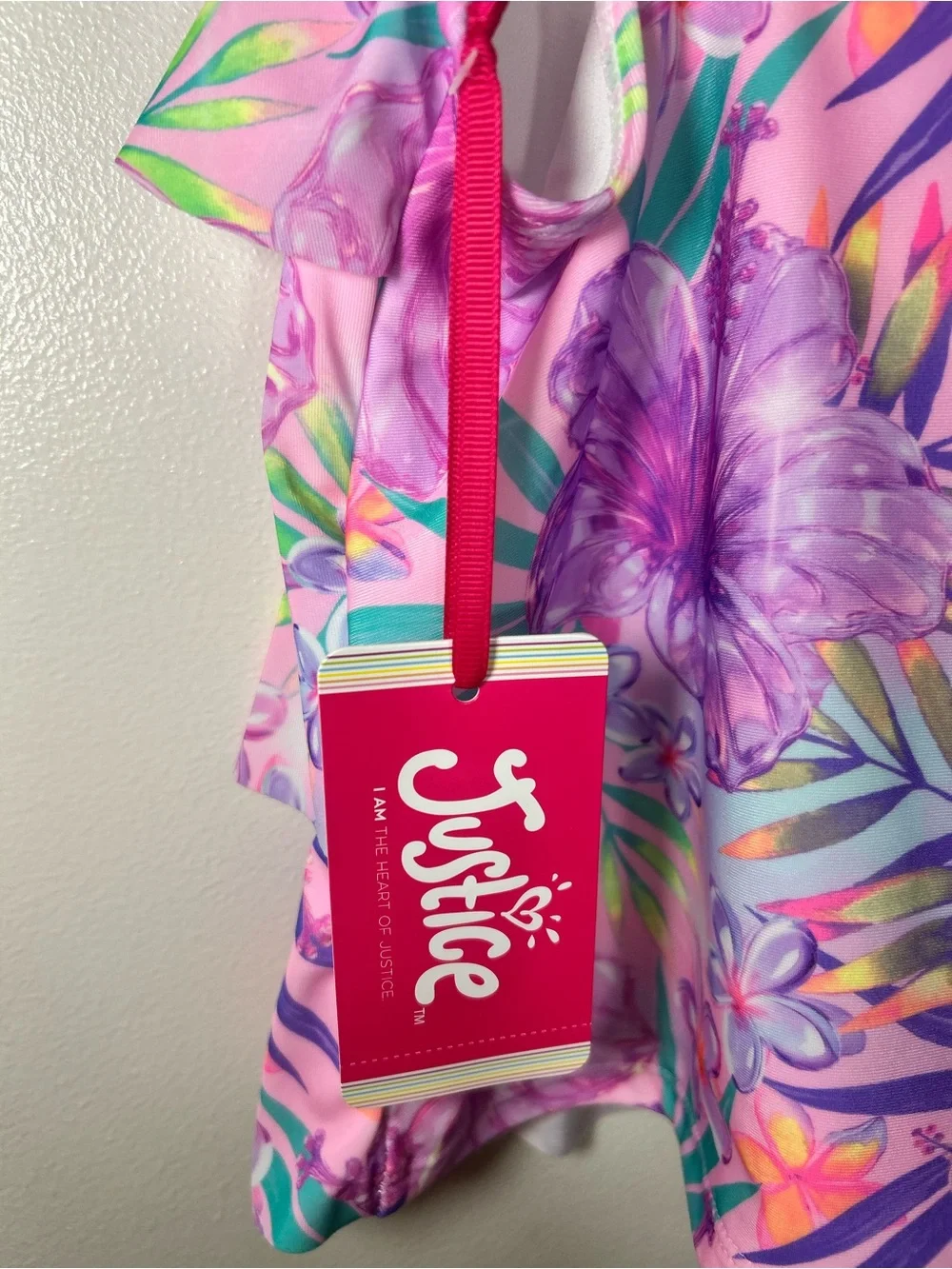 Justice Pink and Purple Floral Ruffle Tankini with Bikini Bottom